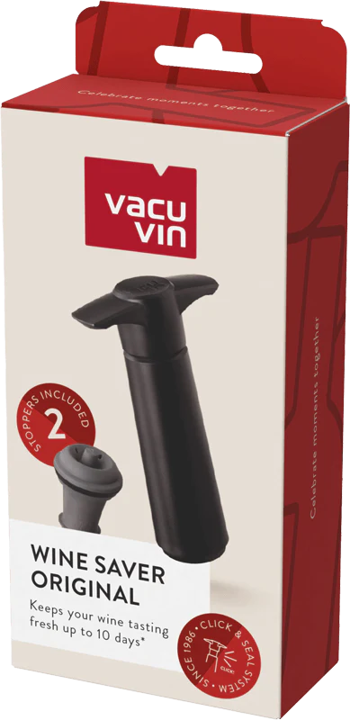 Vacu Vin Black Wine Saver 1 Pump, 2 Wine Stoppers