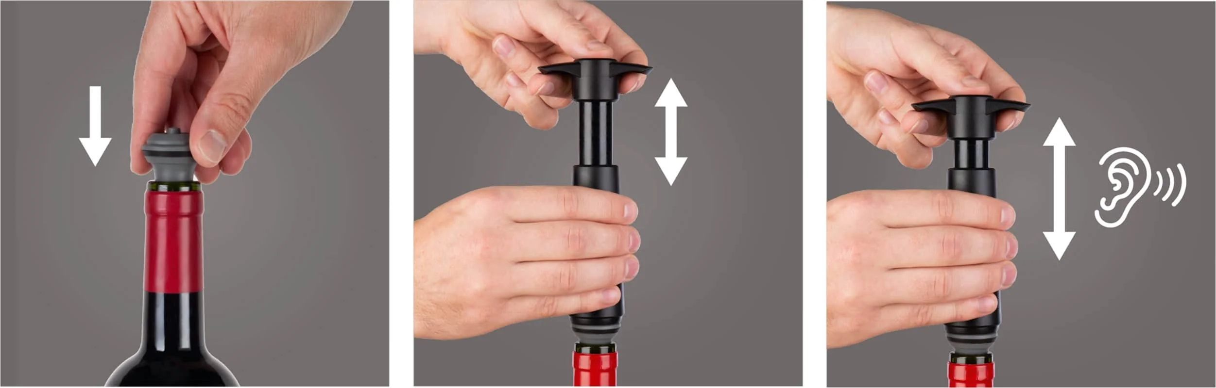 Vacu Vin Black Wine Saver 1 Pump, 2 Wine Stoppers - Image 2